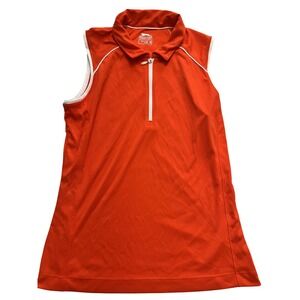 Slazenger Polo Shirt Womens Medium Orange Sleeveless Golf 1/4 Zip Mock Neck